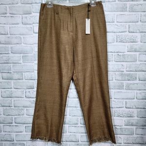 Poleci Womens 4 Tan Silk Tweed Fringe Raw Hem‎ Cropped Pants Mid Rise
